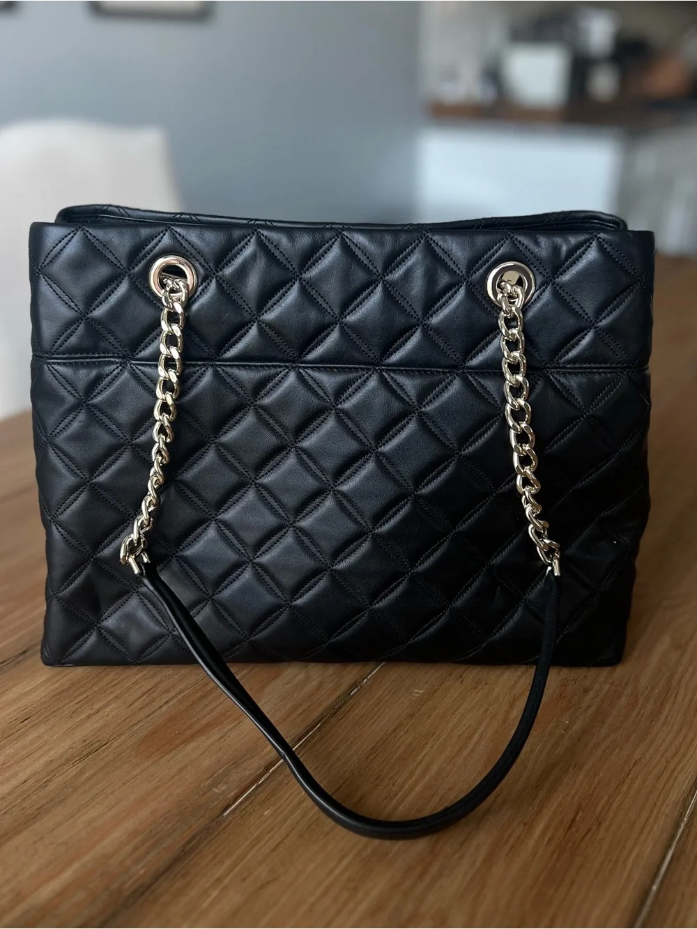 Kate Spade Quilted Leather Chain-Handle Shoulder Bag - Black w/ Silver Hardware